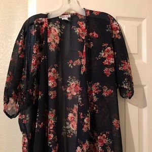 Navy Blue Floral Kimono